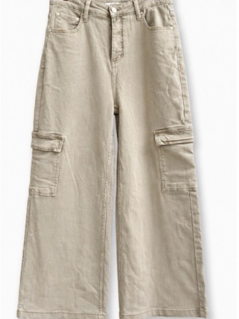 Risen Wide Leg Cargo Jeans Beige High Rise NWOT Size 15/32